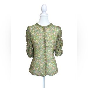 Veronica Beard Romantic Silk Paisley Blouse Size 8 Feminine Puff Sleeve Top